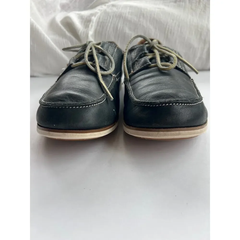 OluKai Moku Men's Black Leather Boat Shoes - Size 10.5 - Excellent Tread
